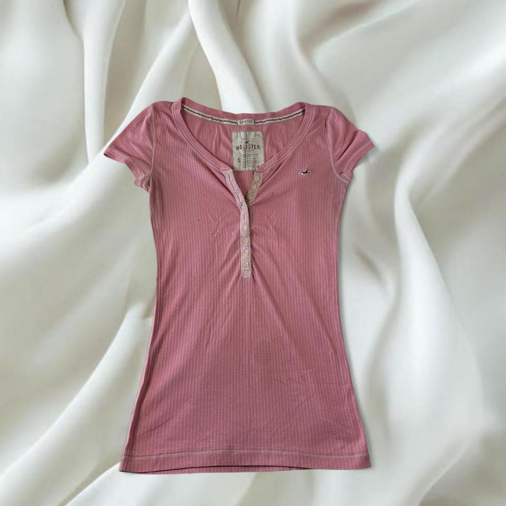 Rare Hollister light pink lace henley babydoll short sleeve top y2k mcbling